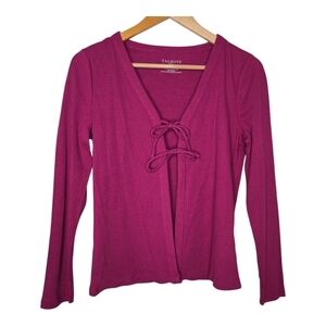 Talbots Petite Womens Plumrose Ribbed Tie Front Modal Cotton CardiganMedium
